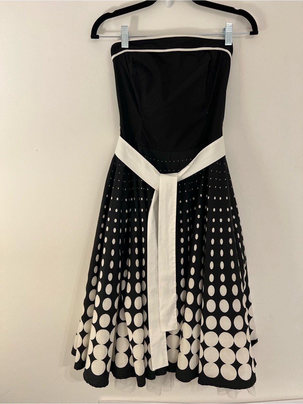 Ruby Rox Y2K Strapless Black White Circle Print Fit & Flare Dress Petticoat